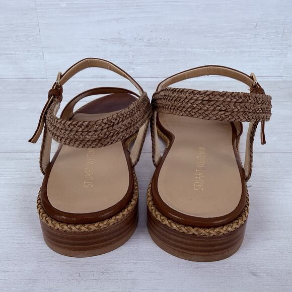 Stuart Weitzman Leather Sandals Size 11.5 Brown Twisted Ankle Strap Flat Classic - Picture 9 of 13